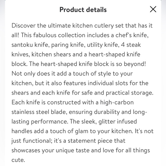 BNIB! Paris Hilton 10-Piece Heart-Shaped Stainless Steel Knife Block Set, Pink💖 - Picture 9 of 10